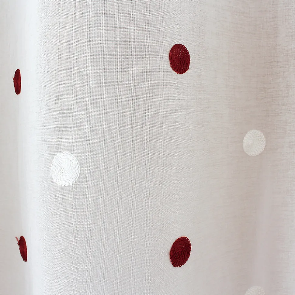 Lot de 4 Vitrages, 60x90cm, Blanc, Motif pois brodé rouge et blanc, Passe Tringle, Collection Smarties, CMADECO