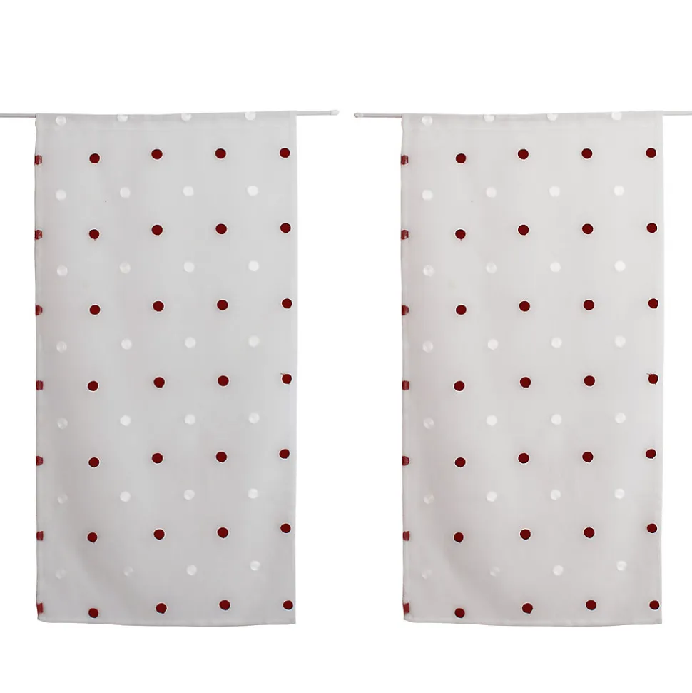 Lot de 4 Vitrages, 60x160cm, Blanc, Motif pois brodé rouge et blanc, Passe Tringle, Collection Smarties, CMADECO