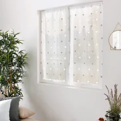 Lot de 4 Vitrages, 60x90cm, Blanc, Motif pois brodé Blanc et Argent, Passe Tringle, Collection Smarties, CMADECO