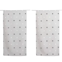 Lot de 4 Vitrages, 60x90cm, Blanc, Motif pois brodé Blanc et Argent, Passe Tringle, Collection Smarties, CMADECO