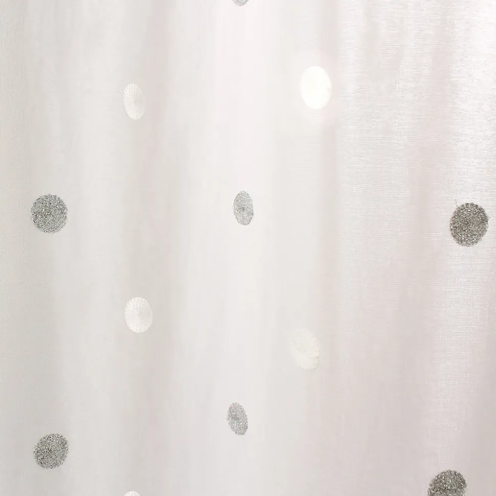 Lot de 4 Vitrages, 60x90cm, Blanc, Motif pois brodé Blanc et Argent, Passe Tringle, Collection Smarties, CMADECO