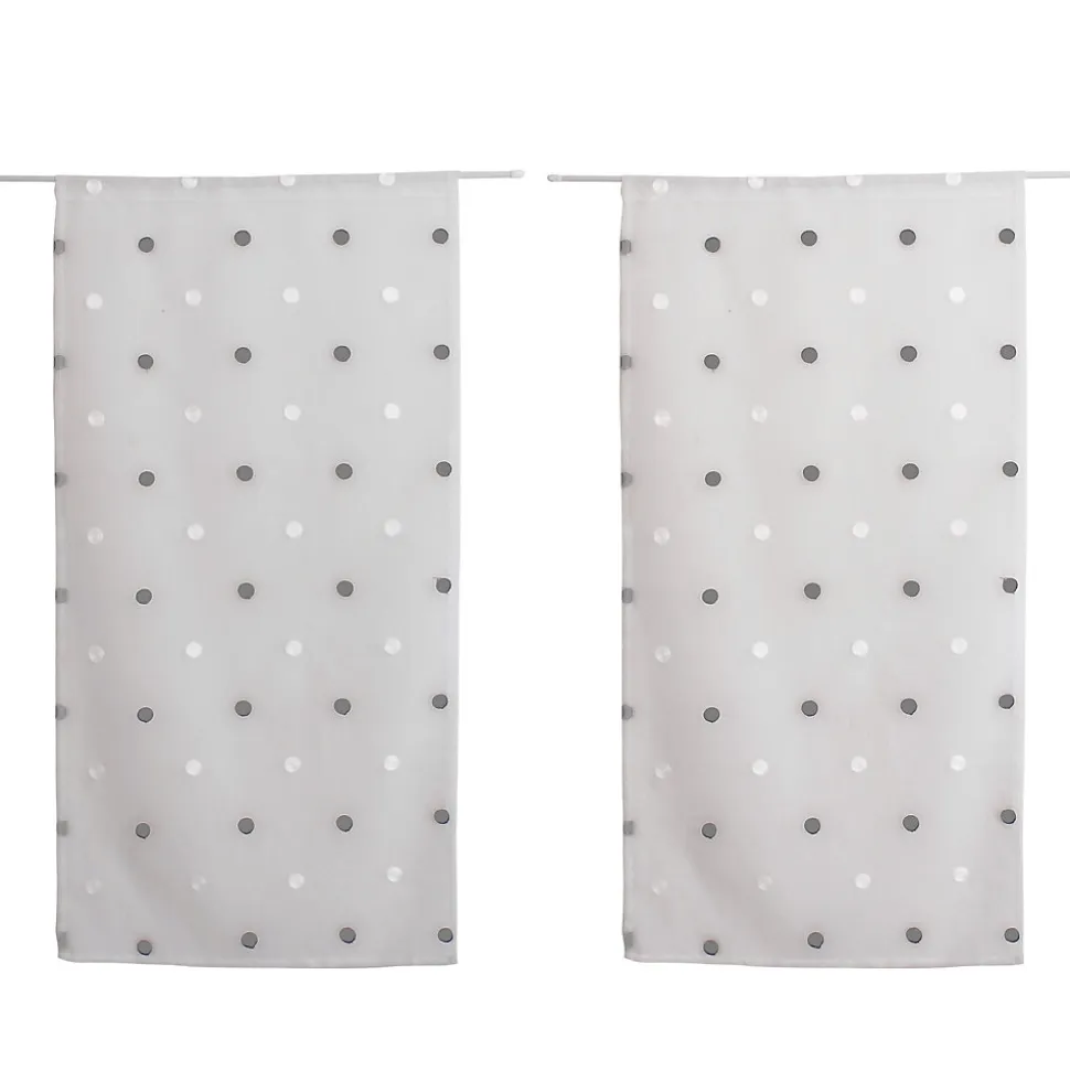 Lot de 4 Vitrages, 60x160cm, Blanc, Motif pois brodé Blanc et Argent, Passe Tringle, Collection Smarties, CMADECO