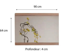 MALEA - Meuble de chambre - Miroir mural en mélaminé coloris chêne. L-H-P: 90 - 64 - 4 cm