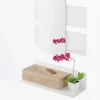 Meuble d'entrée avec miroir, coloris blanc Artik Mate / chêne canadien en mélamine - Dim : 20 x 75 x 29 cm