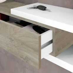 Meuble d'entrée avec un miroir coloris blanc artic / chêne - H.19 x L.95 x P.26 cm