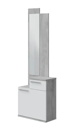 Meuble d'entrée, meuble de rangement coloris gris cendre, blanc brillant - longueur 61 x hauteur 185 x profondeur 28 cm