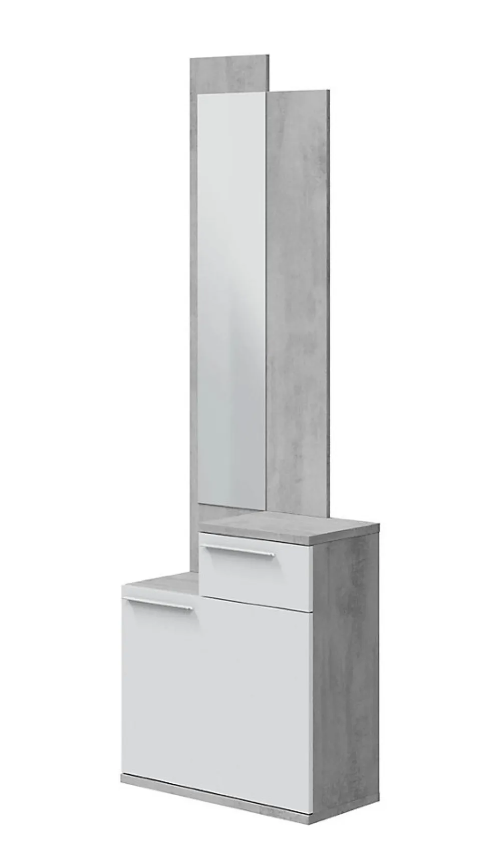 Meuble d'entrée, meuble de rangement coloris gris cendre, blanc brillant - longueur 61 x hauteur 185 x profondeur 28 cm