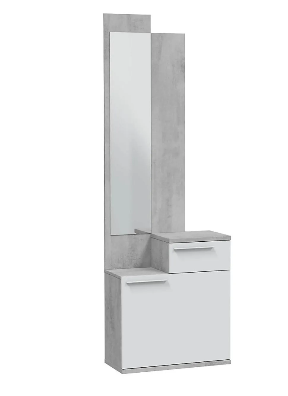 Meuble d'entrée, meuble de rangement coloris gris cendre, blanc brillant - longueur 61 x hauteur 185 x profondeur 28 cm