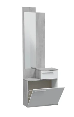 Meuble d'entrée, meuble de rangement coloris gris cendre, blanc brillant - longueur 61 x hauteur 185 x profondeur 28 cm