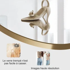 Miroir autoportant arqué 164x54 cm, utilisable au sol ou mural, Grand miroir en pied, Doré