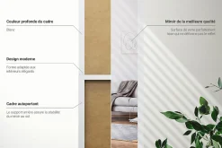 Miroir avec Cadre Wallfluent 36x156 cm Cadre Blanc de Style Moderne Sur Toute La Longueur