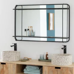 Miroir avec étagère en bois et métal Jill