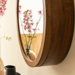 Miroir avec étagères en bois de manguier foncé Remick