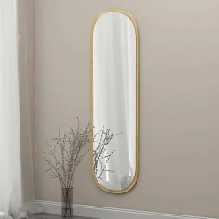 Miroir Calypso, Verre miroité, Objet d'ameublement mural, Décoration avec miroir, 40x2h120 cm, Chêne