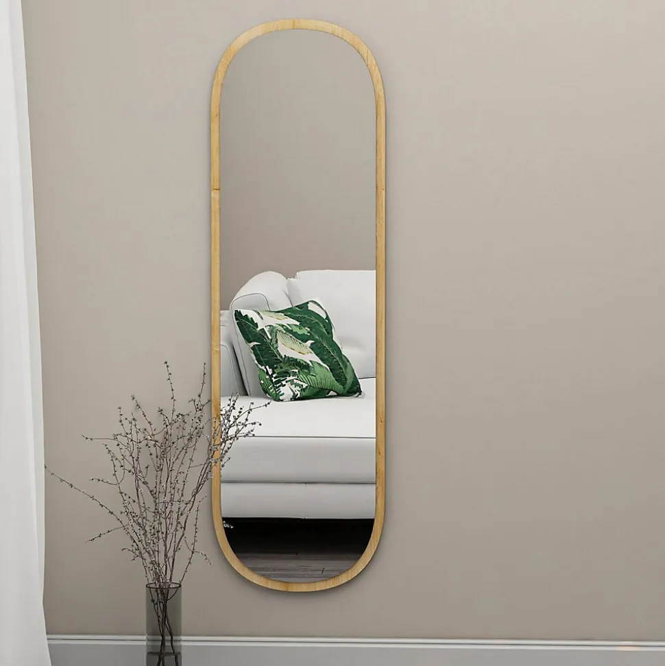Miroir Calypso, Verre miroité, Objet d'ameublement mural, Décoration avec miroir, 40x2h120 cm, Chêne