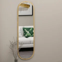 Miroir Calypso, Verre miroité, Objet d'ameublement mural, Décoration avec miroir, 40x2h120 cm, Chêne