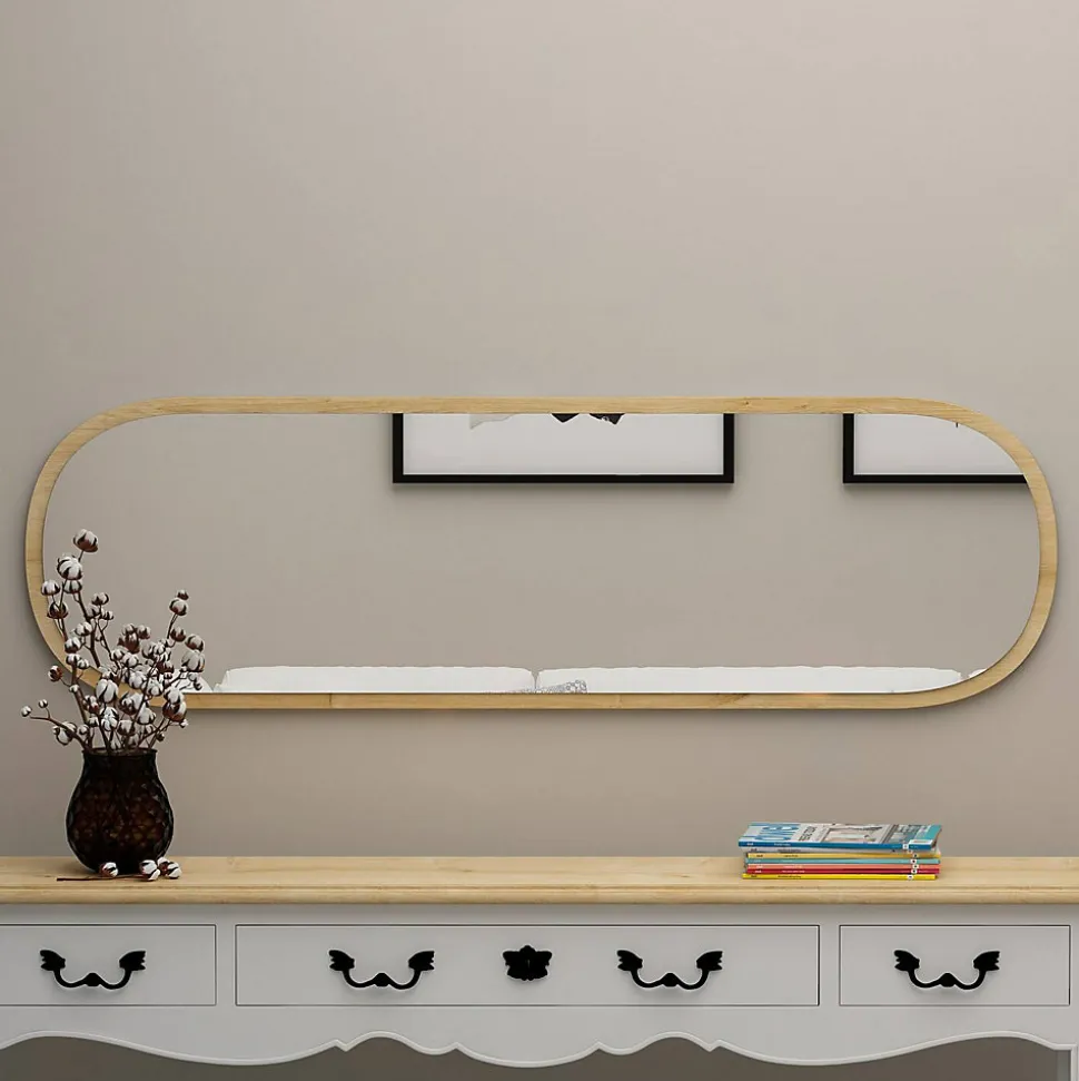 Miroir Calypso, Verre miroité, Objet d'ameublement mural, Décoration avec miroir, 40x2h120 cm, Chêne