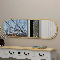 Miroir Calypso, Verre miroité, Objet d'ameublement mural, Décoration avec miroir, 40x2h120 cm, Chêne