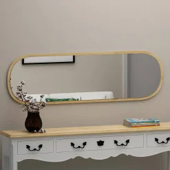 Miroir Calypso, Verre miroité, Objet d'ameublement mural, Décoration avec miroir, 40x2h120 cm, Chêne