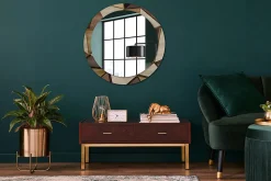 Miroir Cercle Ovale Motif Décoratif Wallfluent fi80 cm Bois Géométrique 3D Salle de Bain Scandinave
