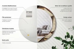 Miroir Cercle Ovale Motif Décoratif Wallfluent fi80 cm Bois Géométrique 3D Salle de Bain Scandinave