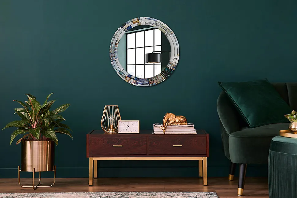 Miroir Cercle Ovale Motif Décoratif Wallfluent fi60 cm Vitrail Salle de Bain Scandinave