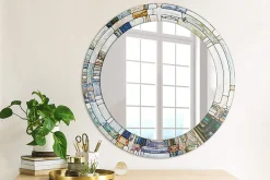 Miroir Cercle Ovale Motif Décoratif Wallfluent fi60 cm Vitrail Salle de Bain Scandinave