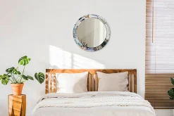 Miroir Cercle Ovale Motif Décoratif Wallfluent fi60 cm Vitrail Salle de Bain Scandinave