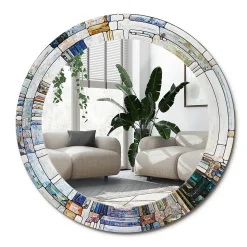 Miroir Cercle Ovale Motif Décoratif Wallfluent fi80 cm Vitrail Salle de Bain Scandinave