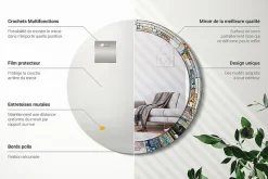 Miroir Cercle Ovale Motif Décoratif Wallfluent fi80 cm Vitrail Salle de Bain Scandinave