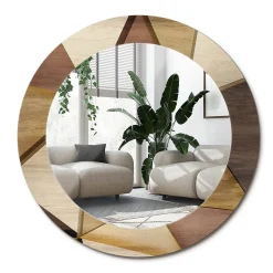 Miroir Cercle Ovale Motif XXL Wallfluent fi100 cm Bois Géométrique 3D Salle de Bain Scandinave