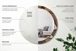 Miroir Cercle Ovale Motif XXL Wallfluent fi100 cm Bois Géométrique 3D Salle de Bain Scandinave