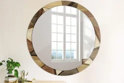 Miroir Cercle Ovale Motif XXL Wallfluent fi100 cm Bois Géométrique 3D Salle de Bain Scandinave