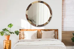 Miroir Cercle Ovale Motif XXL Wallfluent fi100 cm Bois Géométrique 3D Salle de Bain Scandinave