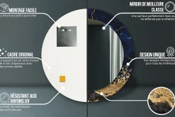 Miroir Circulaire avec Cadre Imprimé Décoratif Tulup 60 cm - 46 cm Marbre Bleu
