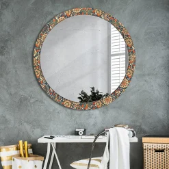 Miroir Circulaire avec Cadre Imprimé Décoratif Tulup 100 cm - 86 cm Fleurs Rétro