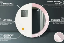 Miroir Circulaire avec Cadre Imprimé Décoratif Tulup 70 cm - 56 cm Pierre Rose