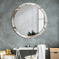 Miroir Circulaire avec Cadre Imprimé Décoratif Tulup 100 cm - 86 cm Marbre Clair