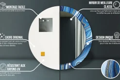 Miroir Circulaire avec Cadre Imprimé Décoratif Tulup 80 cm - 66 cm Rivière De Marbre