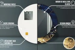 Miroir Circulaire avec Cadre Imprimé Décoratif Tulup 50 cm - 36 cm Marbre Bleu