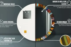 Miroir Circulaire avec Cadre Imprimé Décoratif Tulup 100 cm - 86 cm Rayons Colorés