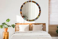 Miroir Circulaire avec Cadre Imprimé Décoratif Tulup 100 cm - 86 cm Rayons Colorés