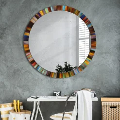 Miroir Circulaire avec Cadre Imprimé Décoratif Tulup 100 cm - 86 cm Rayons Colorés