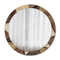 Miroir Circulaire avec Cadre Imprimé Décoratif Tulup 100 cm - 86 cm Bois Géométrique 3d