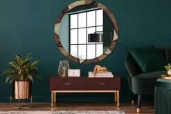 Miroir Circulaire avec Cadre Imprimé Décoratif Tulup 100 cm - 86 cm Bois Géométrique 3d