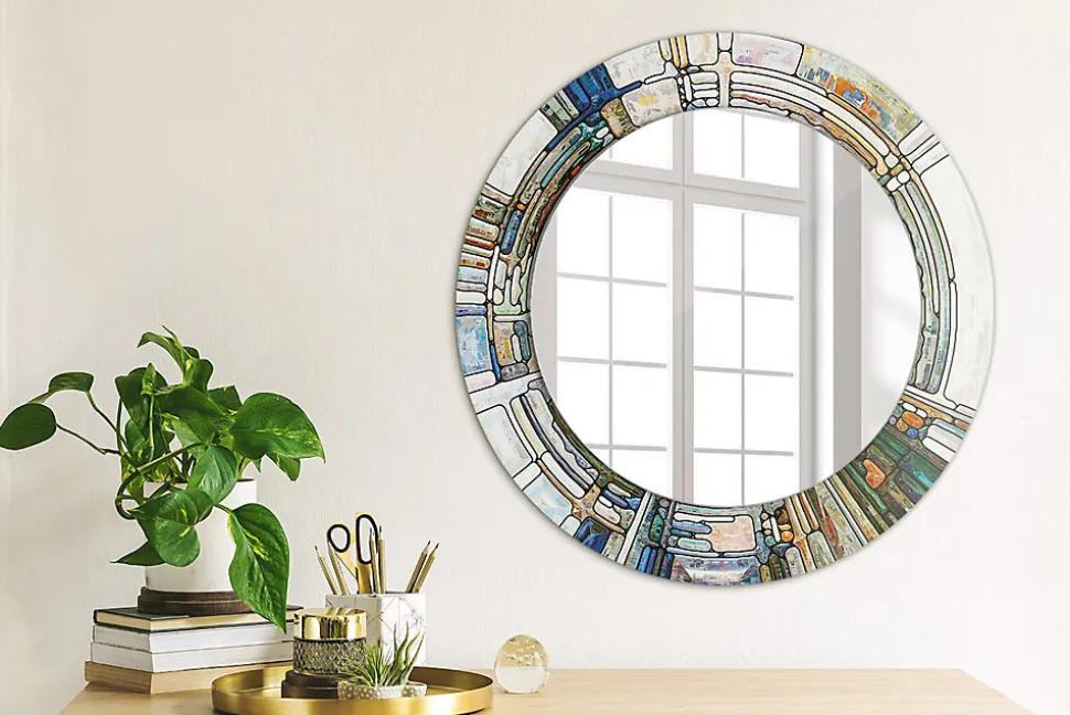 Miroir Circulaire avec Cadre Imprimé Décoratif Tulup 50 cm - 36 cm Vitrail