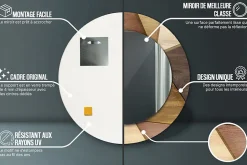 Miroir Circulaire avec Cadre Imprimé Décoratif Tulup 50 cm - 36 cm Bois Géométrique 3d