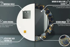 Miroir Circulaire avec Cadre Imprimé Décoratif Tulup 50 cm - 36 cm Marbre Hexagonal