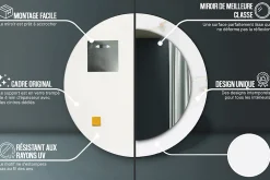 Miroir Circulaire avec Cadre Imprimé Décoratif Tulup 60 cm - 46 cm Marbre Blanc