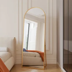 Miroir complet arqué, 165 x 60 cm, pleine longueur, monté au mur, miroir de sol, pour le salon, Doré
